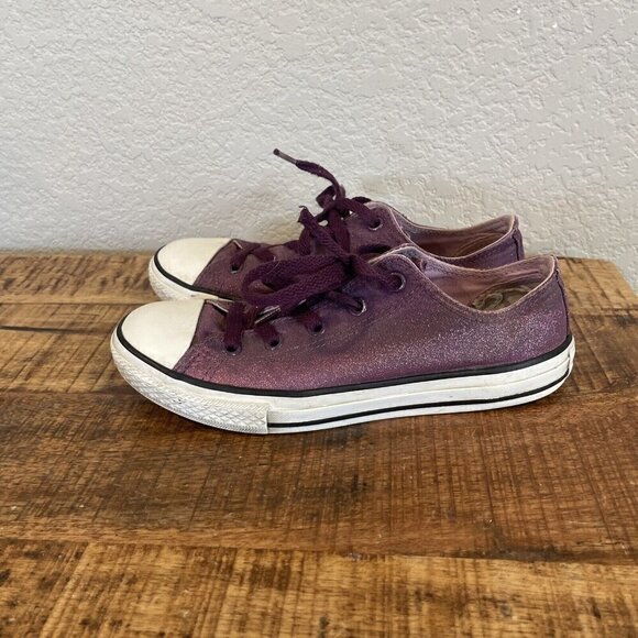 Converse All Star girls Junior Size 3 Low Top Purple Glitter Shoes Double Tongue - Picture 2 of 10